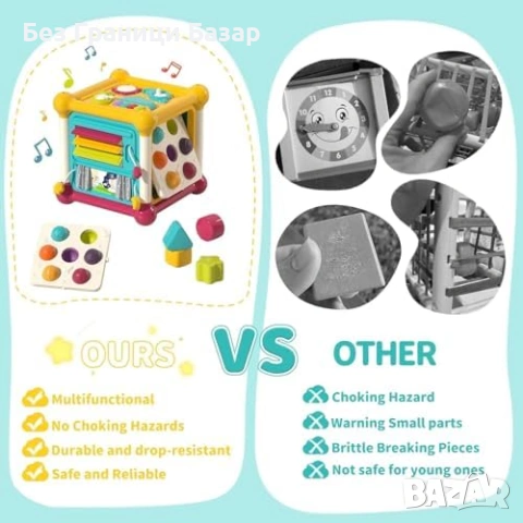 Нов Сензорен куб играчка 6 в 1 за 1 годинка зъбни колела блокчета бебе, снимка 3 - Образователни игри - 53685744