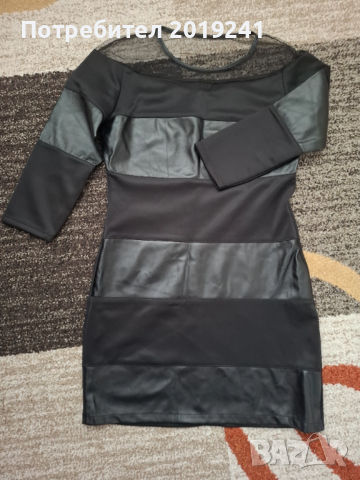 Черна рокля с кожени елементи