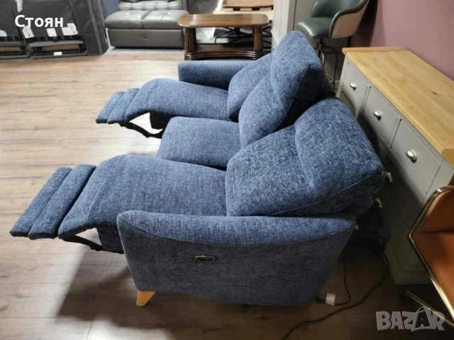 Сив диван от плат тройка с електрически релаксиращ механизъм, снимка 8 - Дивани и мека мебел - 50887320