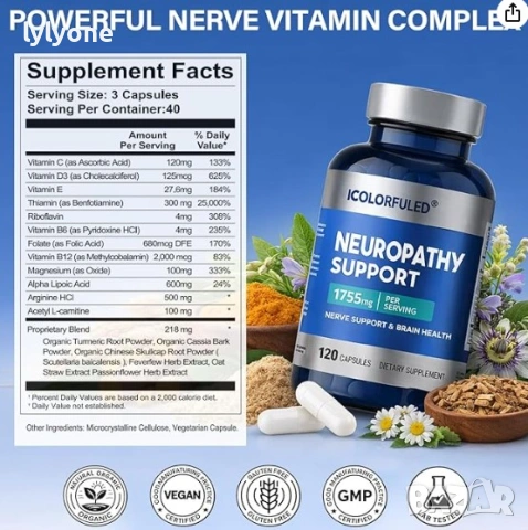 Алфа-липоева киселина 600mg + Витамини B6/B12 – 120 капсули (НОВА), снимка 3 - Хранителни добавки - 53972422