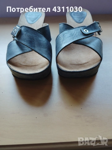 Дамски чехли Scholl естествена кожа 41 номер като ново, сиви, снимка 2 - Чехли - 53166140