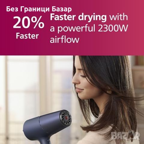 Нов Philips 5000 серия сешоар 2300W бързо и безопасно сушене + дифузер, снимка 3 - Сешоари - 46760785