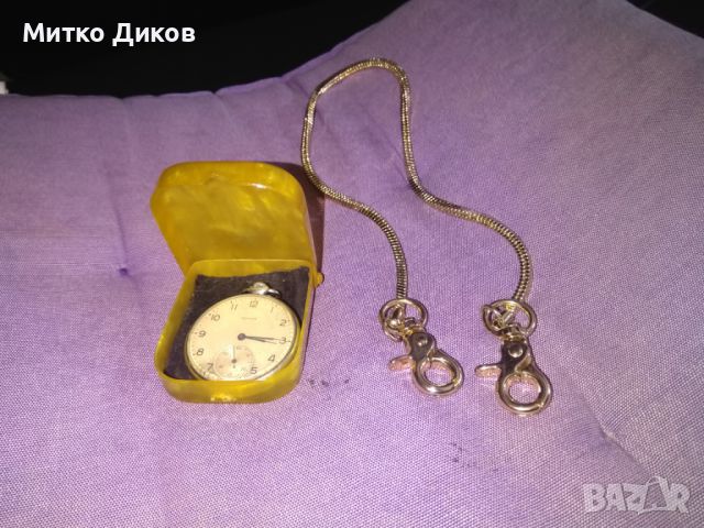 Молния джобен часовник 15 рубина 1954г СССР Челябинск кутия седеф верижка перфектна работи точно, снимка 13 - Мъжки - 45560545