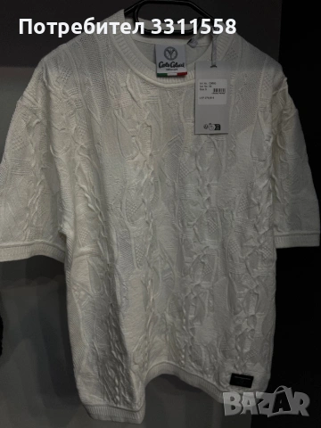 Carlo Colucci - Бяла Тениска 3D Плетка, снимка 4 - Тениски - 53531275
