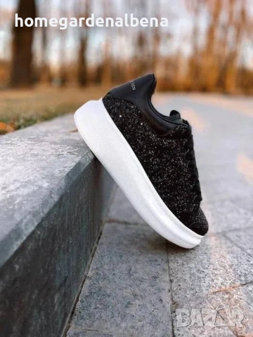 Дамски сникърси с глитер, черни, масивна подметка, размери, снимка 2 - Маратонки - 54202828