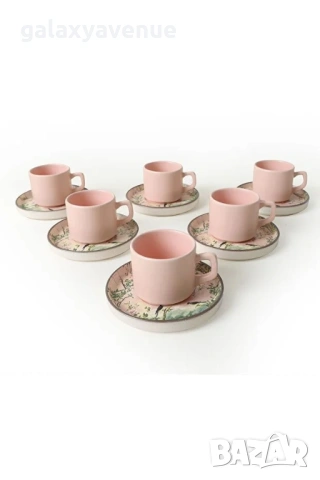 Keramika Комплект за чай Pink Woods, 12 части, за 6 души, снимка 4 - Чаши - 53481370