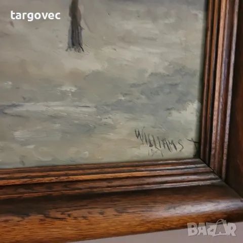 прекрасен зимен пейзаж масло върху платно от западна Европа, снимка 2 - Картини - 50401647