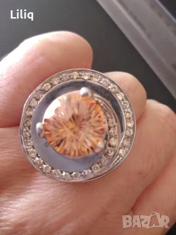 Царствен сребърен пръстен с голям цитрин, снимка 1