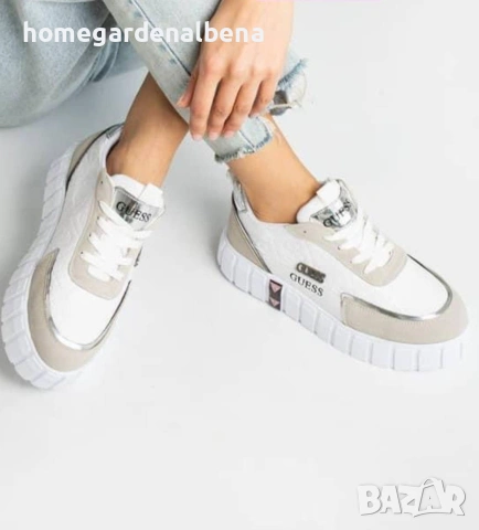 Дамски маратонки на платформа — бежово и бяло — леки и удобни — номера 36-40