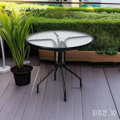Градинска маса със стъклен плот, диаметър 60 см, снимка 2 - Маси - 53879422