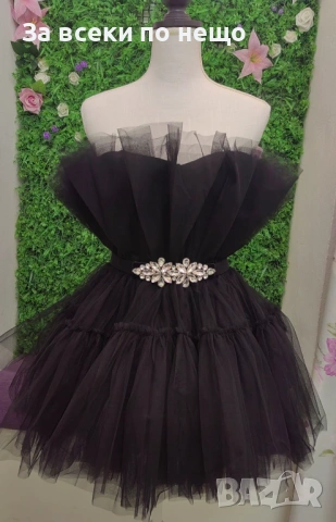 Къса Ефирна Тюлена Рокля Без Презрамки - Различни Цветове  Код Roni33, снимка 2 - Рокли - 54011619