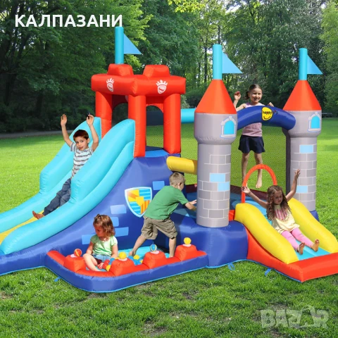 HAPPY HOP Батут замък с пързалка 400x280x265 9322, снимка 17 - Надуваеми играчки - 50447063