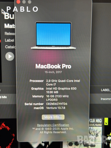 MacbookPro 15" 256GB 2017г. MacOS , снимка 3 - Лаптопи за работа - 52301586