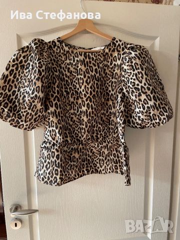 Разкошен елегантен официален тигров леопардов топ блуза буфан ръкав , снимка 1 - Корсети, бюстиета, топове - 46262588