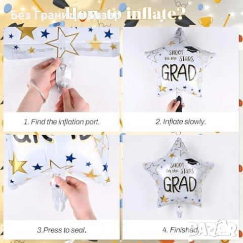 Нов Комплект балони за арка дипломиране абитуриенти украса черно/златно, снимка 6 - Други - 53645390