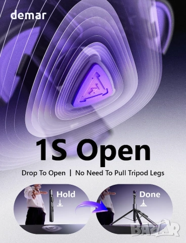 LISEN 170 см статив за телефон, селфи стик статив с дистанционно за iPhone и Android, снимка 2 - Селфи стикове, аксесоари - 53961286