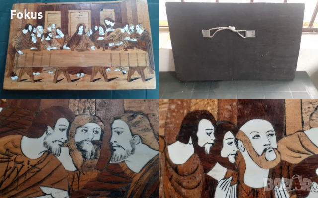 Тайната вечеря уникална стара икона ситарзии от дърво и кост, снимка 7 - Антикварни и старинни предмети - 50839959