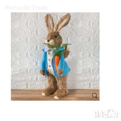 Великденско зайче Mercado Trade, Със синьо яке, Морков и кошница, 80 см