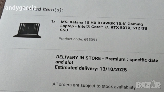 Nvidia RTX 5070 8GB/Intel Core i7-14650HX/15.6 2K 165Hz 100%DCI-P3/16GB RAM/512GB NVMe/MSI Katana 15, снимка 2 - Лаптопи за игри - 53388638