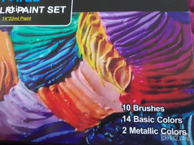 Комплект премиум акрилни бои(14бр.х 22мл.) с 10 четки., снимка 4 - Ученически пособия, канцеларски материали - 54191315
