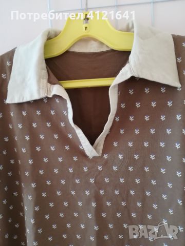 Дамска блуза, беж, къс ръкав, памук, гръдна обиколка 92 см, снимка 2 - Тениски - 46407204