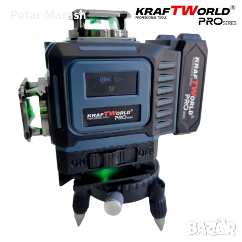 Лазерен нивелир Kraftworld PRO 4×360° с тъчскрийн дисплей, дистанционно и пълен комплект в куфар, снимка 13 - Измервателни инструменти - 52222539