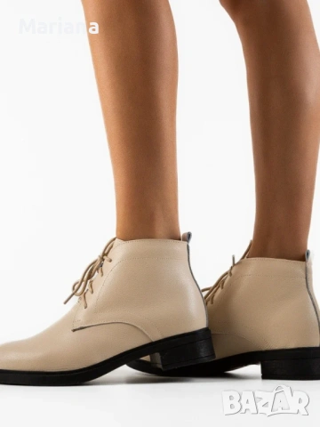 Дамски боти бежови естествена кожа, снимка 2 - Дамски боти - 53673816