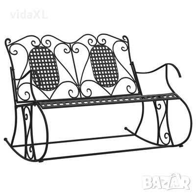 vidaXL 2-местна люлееща се пейка 113 см черна стомана(SKU:318829, снимка 1 - Градински мебели, декорация  - 45157112