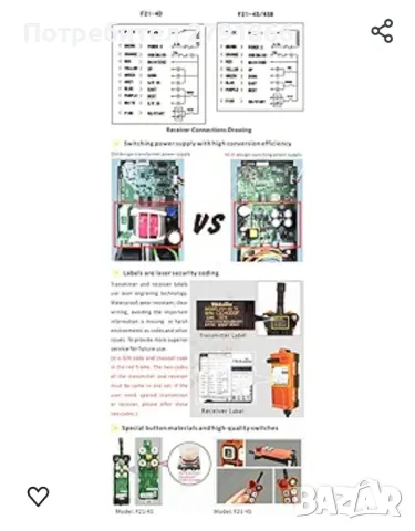 Дистанционно за индустриален кран или телфер F21-4S AC/DC 18V-65V (1 предавател + 1 приемник), снимка 5 - Подемници - 47566216