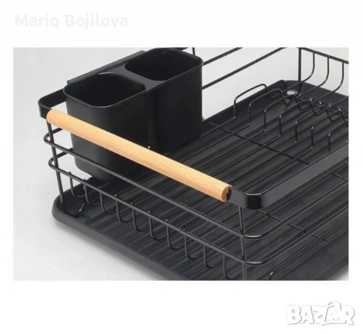 Сушилник за съдове Rosberg, 1 ниво, 43x31.5x14 см, Бежов/Черен, с дървени дръжки, снимка 7 - Други стоки за дома - 50320601