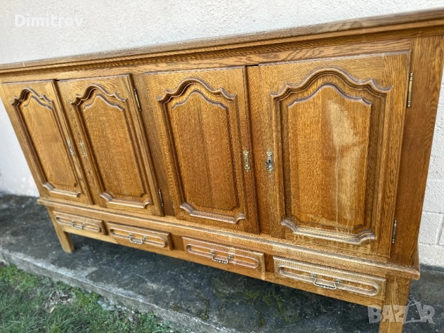 Голям дъбов бюфет – масив + фурнир, 4 врати / 4 чекмеджета, снимка 4 - Бюфети - 53958661