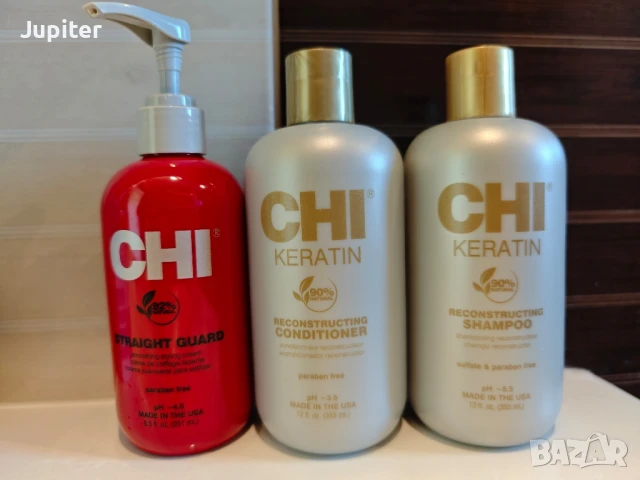 Кератинов шампоан и балсам с коприна, крем за изправяне Chi