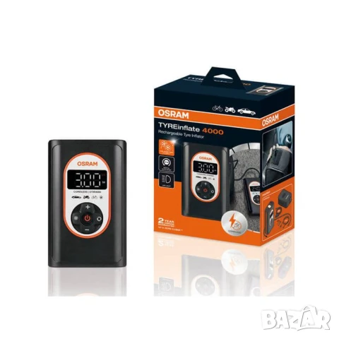 Компресор Osram TYREinflate 4000 за гуми, 8.3 bar, 12V DC, 90dB, с вградена батерия 5000mAh