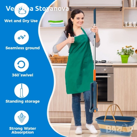 Комплект моп с 360° въртене и сгъваема кофа – Професионално и безконтактно почистване у дома, снимка 4 - Мопове, кофи, четки и метли - 52733699