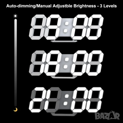 3D LED дигитален стенен часовник, дистанционно, температура, аларма, снимка 9 - Стенни часовници - 51422653