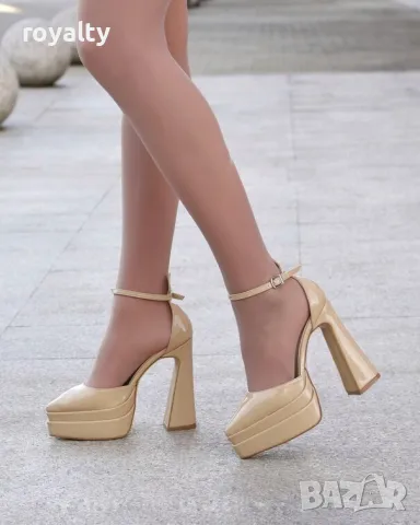 Сандали на ток - бежов лак , снимка 2 - Сандали - 49826003