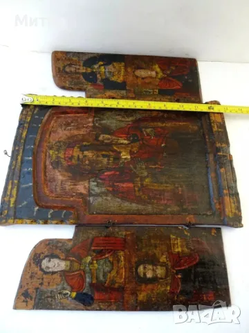 Антикварна Триптих Икона – Ръчно рисувана, дърво, XIX век, снимка 7 - Антикварни и старинни предмети - 49908084
