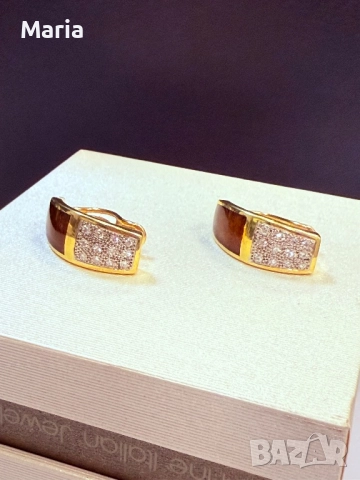 Дамски обеци жълто злато и брилянти, снимка 7 - Обеци - 52497821