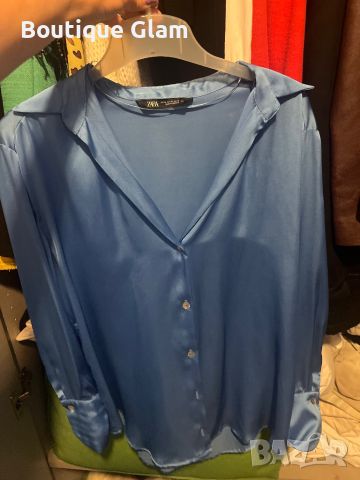 Синя сатенена риза zara, снимка 1 - Ризи - 46375240
