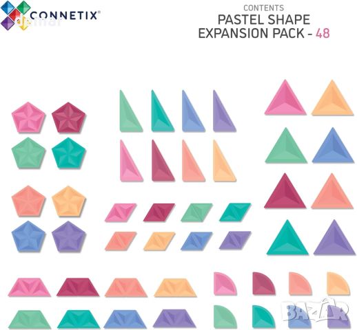 Магнитни блокове Connetix Pastel Shape Expansion Pack, 48 части, снимка 6 - Образователни игри - 45793193