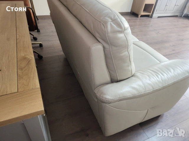 Кремав кожен диван двойка, снимка 9 - Дивани и мека мебел - 53713629
