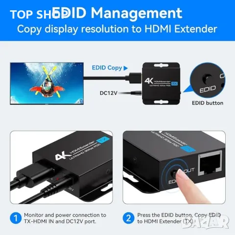 VEDINDUST HDMI удължител 4K30HZ 131FT/40M HDMI през Ethernet HDMI RJ45 HDMI, снимка 1 - Друга електроника - 48771370