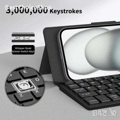 Безжична клавиатура CACOE със стойка, мини клавиатура за мобилен телефон, ултратънка преносима, снимка 3 - Клавиатури и мишки - 53359240