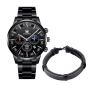 Мъжки елегантен водоустойчив часовник BASID / Цвят – черен със сребристи елементи; Подарък: гривна; , снимка 2