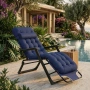 Сгъваем градински шезлонг, регулируем, със синя ватирана възглавница и дишаща материя, 178 см, снимка 1