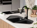 Черна ъглова кухненска гранитна мивка Копенхаген 900 Corner 900x500 мм, снимка 2