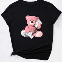 Тениска с розово мече и пари, снимка 2 - Тениски - 45685564