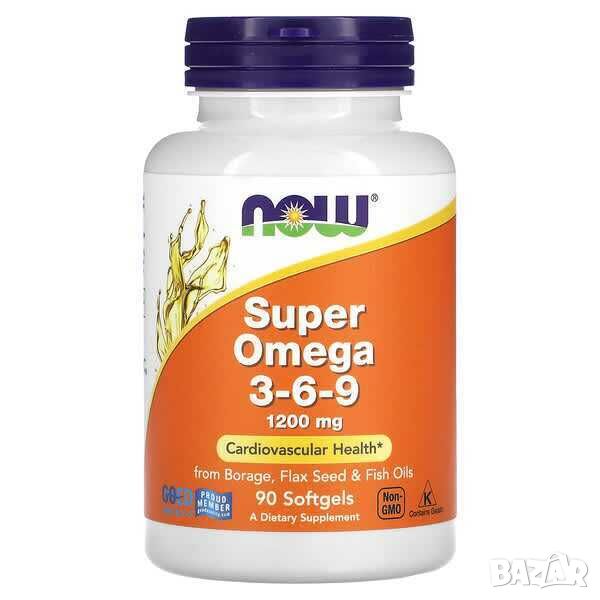 Now Foods Супер Омега 3-6-9, 1,200 mg, 90 дражета, снимка 1