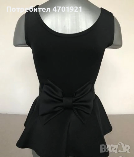 Черен топ с пеплум и панделка, снимка 1