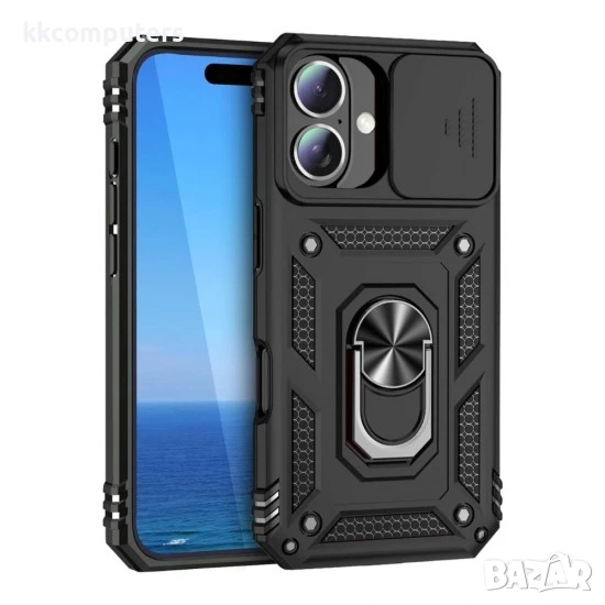 Силиконов твърд кейс bSmart Defender Slide и Протектор, За Samsung Galaxy S25 Edge, Черен, снимка 1